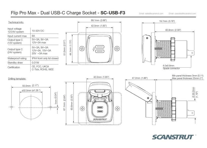Flip Pro Max dual USB-C ladeuttak side