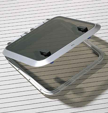 Flushlineluke med flens 325 x 185 mm aluminium eloksert for motorbåt