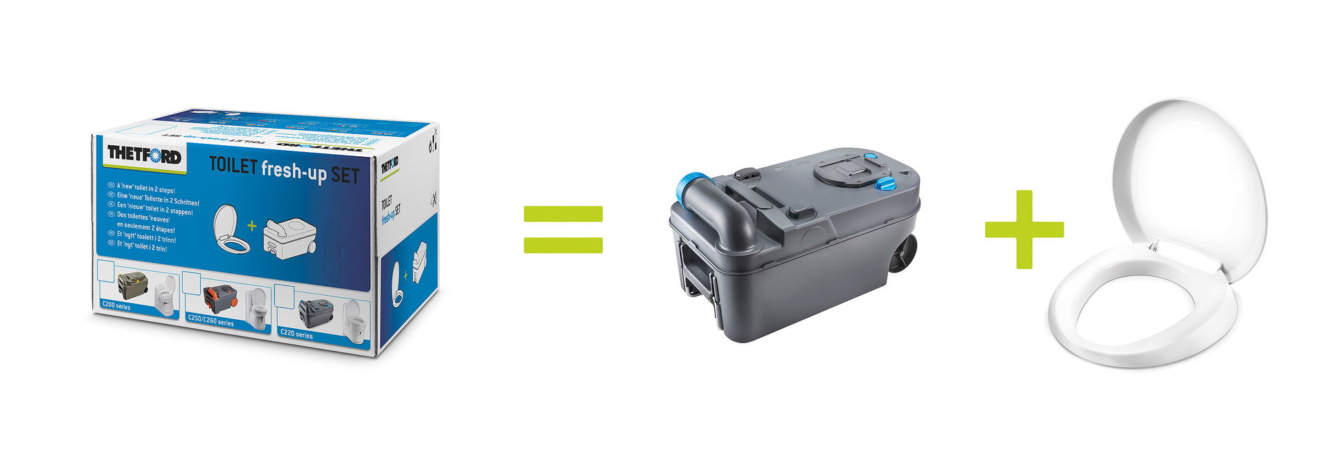 Fresh-Up-sett C220 med fekaltank og toalettsete forfra