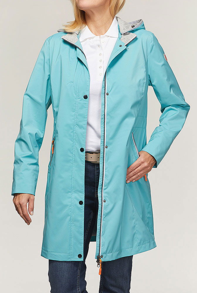 Funksjonsjakke parka for dame vanntett vindtett detalj av hette