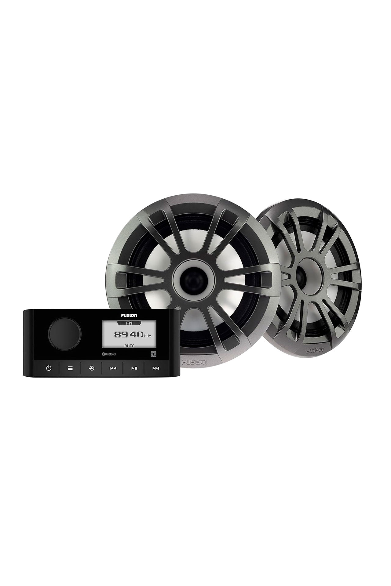 Fusion MS-RA60KSPG bundle marin radio + høyttalere DAB+ Bluetooth forfra