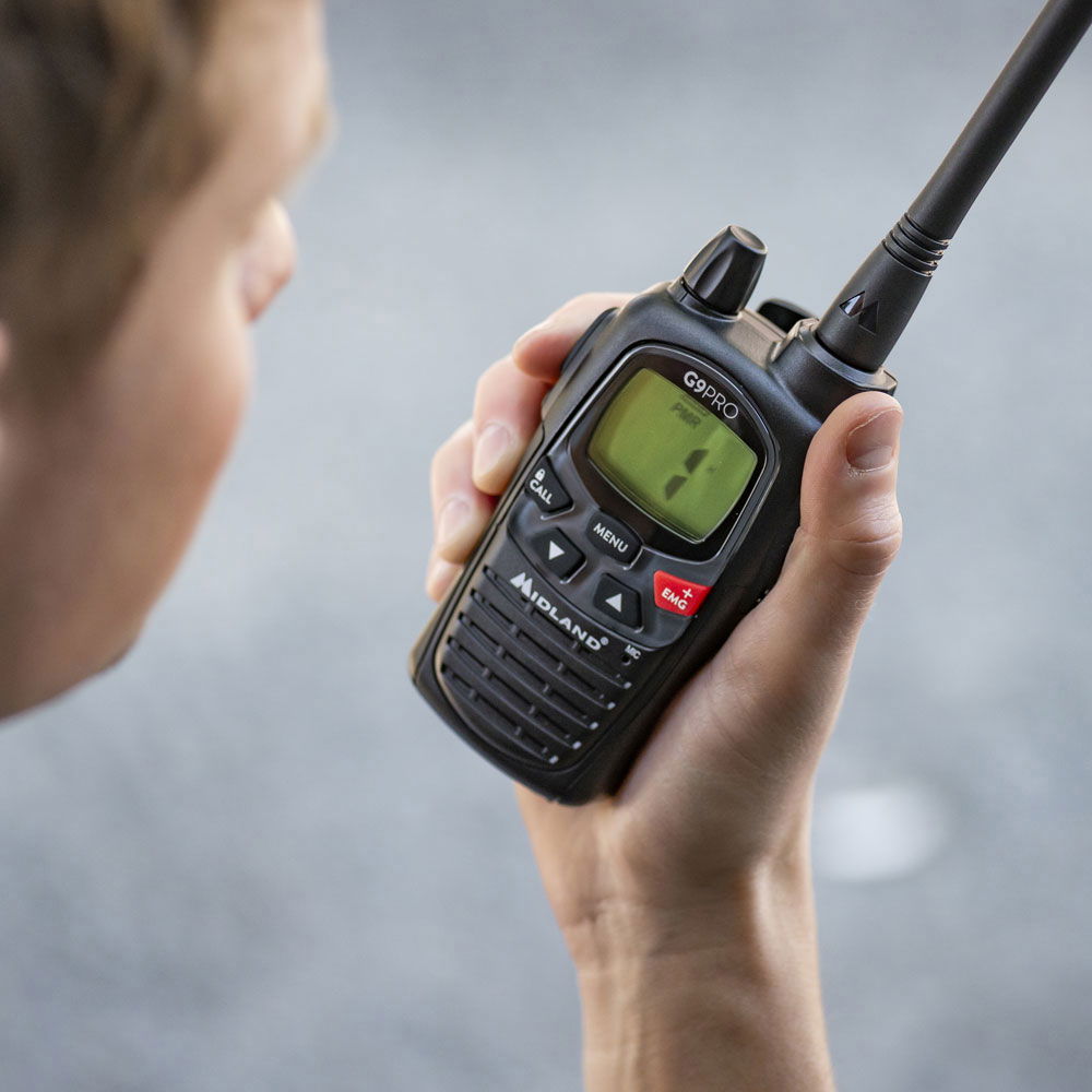 Nærbilde av knappene på G9 Pro PMR446/LPD radio 16+69 kanaler