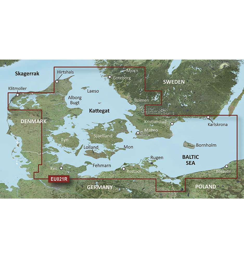 Garmin BlueChart g2 Vision VEU021R Danmark øst og Sør-Sverige mSD forfra