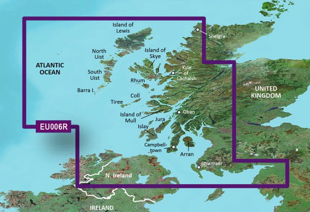Garmin BlueChart g3 HXEU006R Skottland vestkyst microSD/SD sjøkart forfra