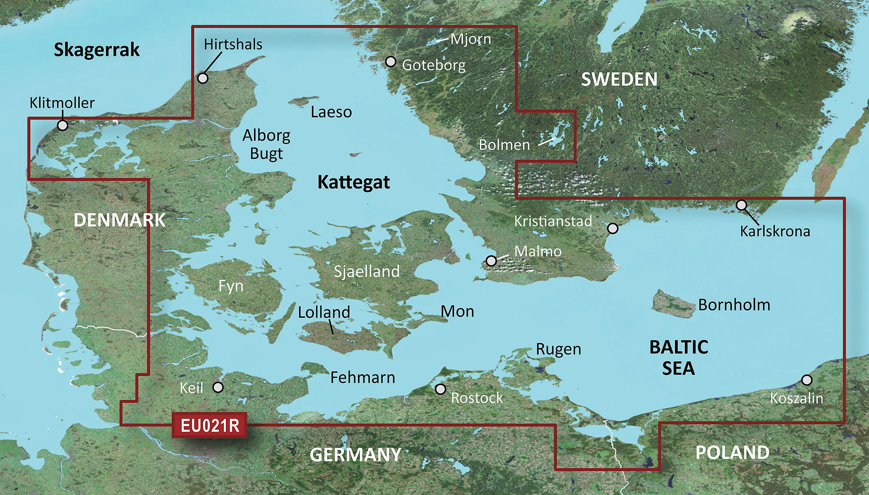 Garmin BlueChart g3 microSD/SD HXEU021R Danmark øst-Sverige sørøst sett forfra