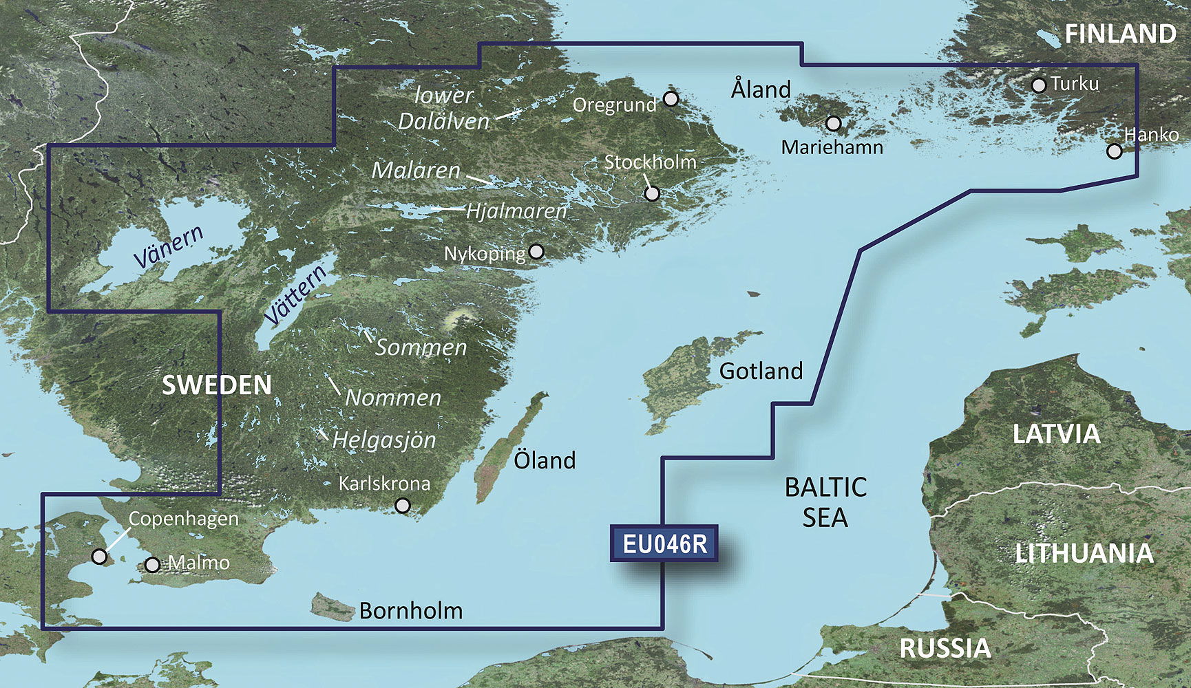 Garmin G3 BlueChart microSD/SD HX EU046R Sverige sørøst sjøkart vist forfra