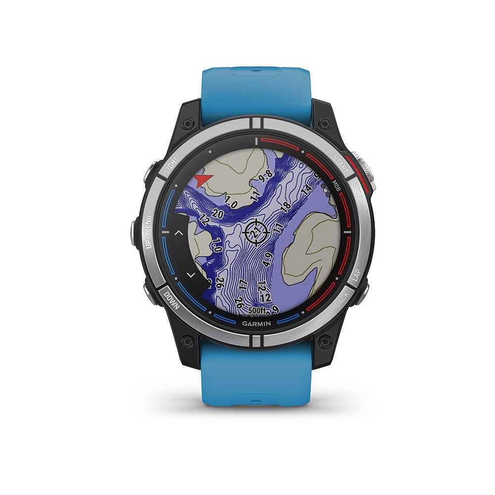 Garmin Quatix 7 detalj av knapp og berøringsskjerm