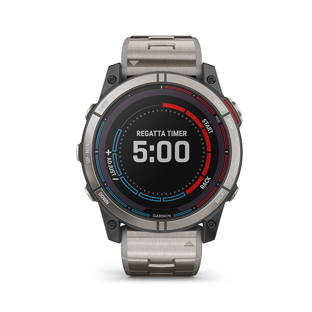Garmin quatix 7X Sapphire Solar Titan montert på håndledd