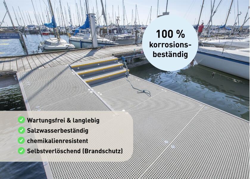 GFK gitterrist bryggeplate sandbelagt 100,7 x 300,7 cm sklisikker