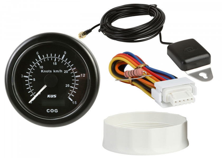 GPS speedometer 85 mm 0-15 knop med kompass og antenne 12V nærbilde
