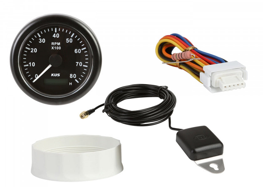 GPS speedometer 85 mm 0-30 knop sort med kompass og antenne detalj