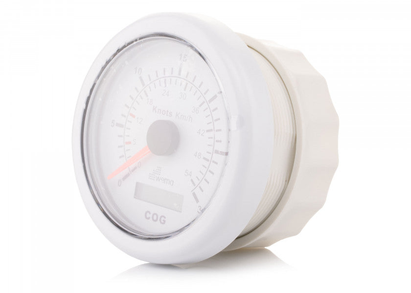 GPS speedometer hvit 30 knop analog og digital visning 12V montert i båt