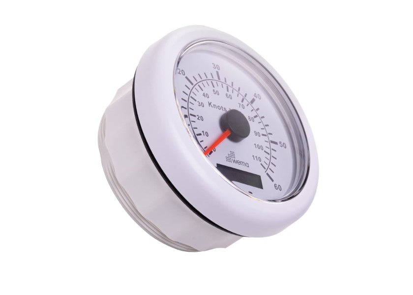 Montert GPS speedometer hvit 60 knop analog og digital visning 12V Wema i båt