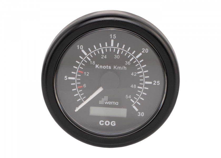 Bakside av GPS speedometer svart 30 knop analog og digital visning 12V - Wema