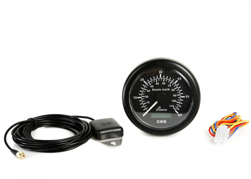 GPS speedometer svart 60 knop analog og digital visning bakside