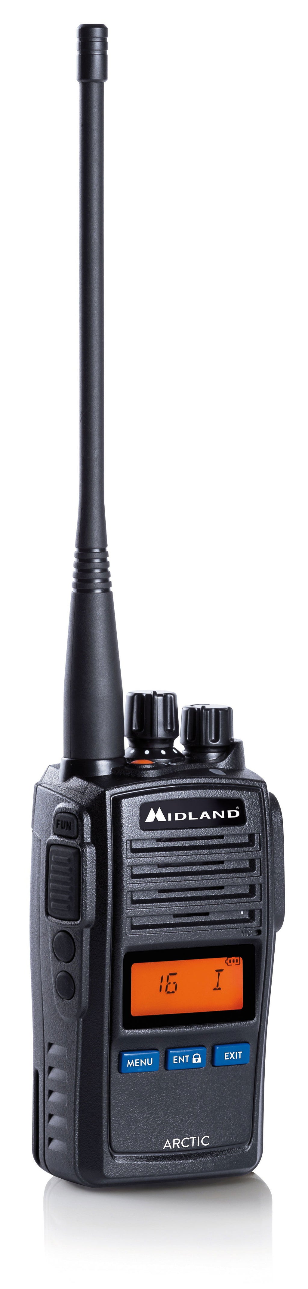 Håndholdt VHF 5W 57 kanaler 230 g Midland bakside