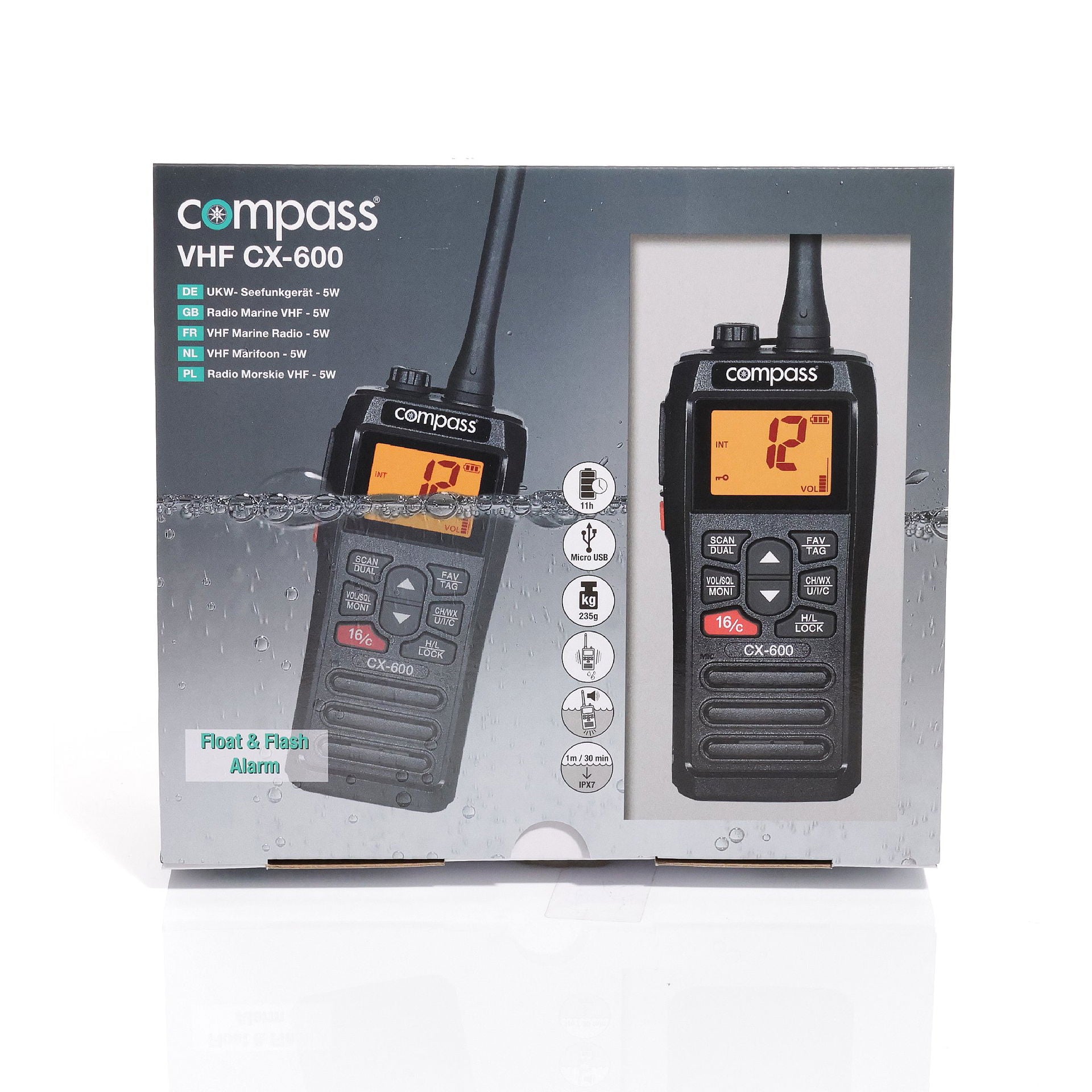 Håndholdt VHF CX-600 flytende IPX7 235 g med lydsignal