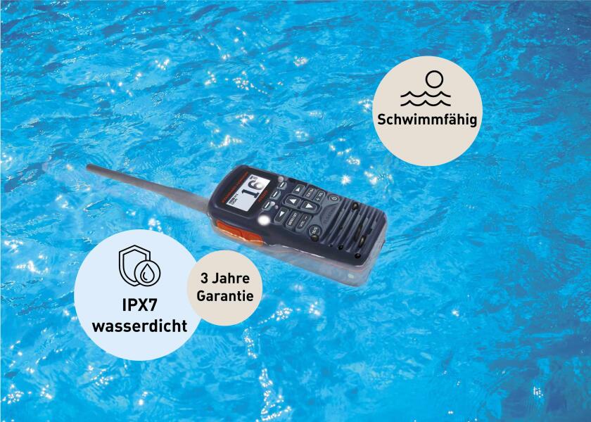 Håndholdt VHF HX320E 6W flytende med USB-C visning av kanaler
