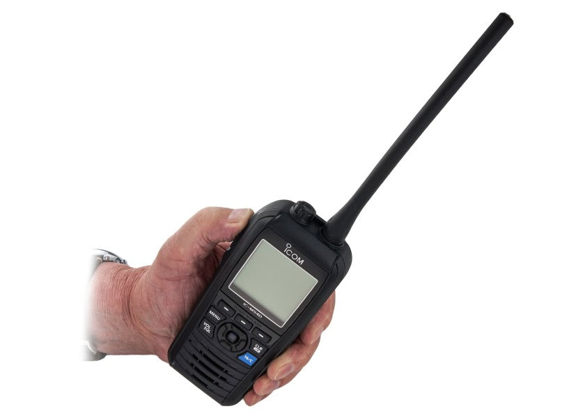 Håndholdt VHF IC-M94DE med AIS-mottaker og DSC forfra