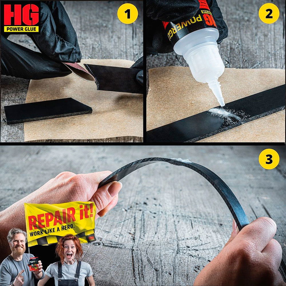 HG XXL reparasjonssett 7-deler lim og granulat montert