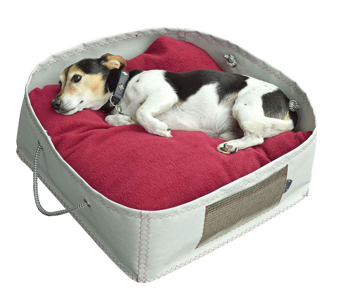 Hundekurv resirkulert seilduk 60 x 60 cm med pute og fleecetrekk forfra