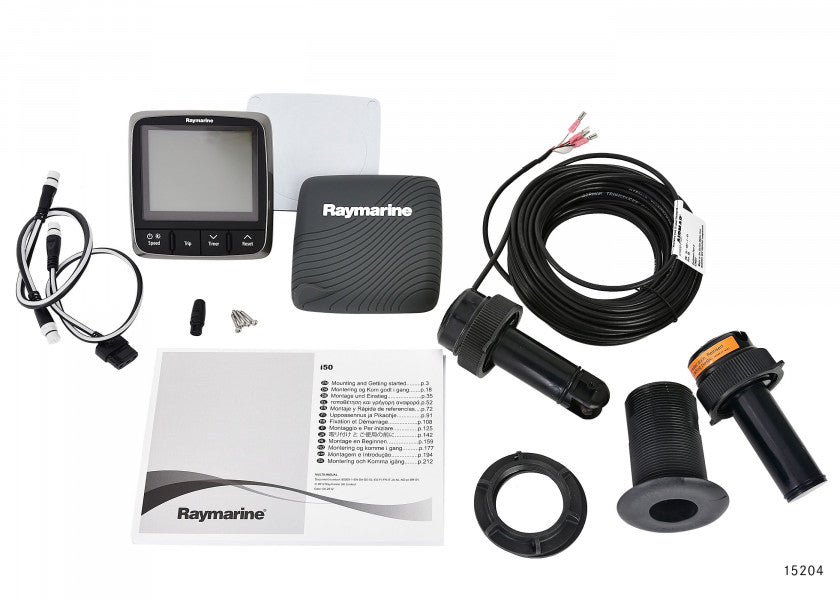 detalj av i50 logginstrument med giver 12V NMEA2000 Raymarine