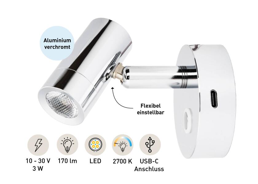 LED leselampe med touch-bryter og USB-C sølv 2700K - SEATEC