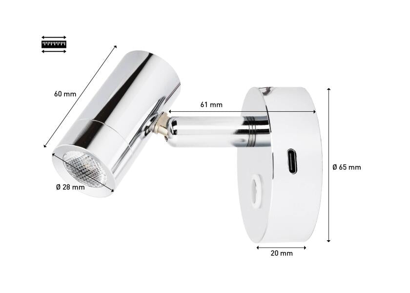 LED leselampe med touch-bryter og USB-C sølv 2700K - SEATEC