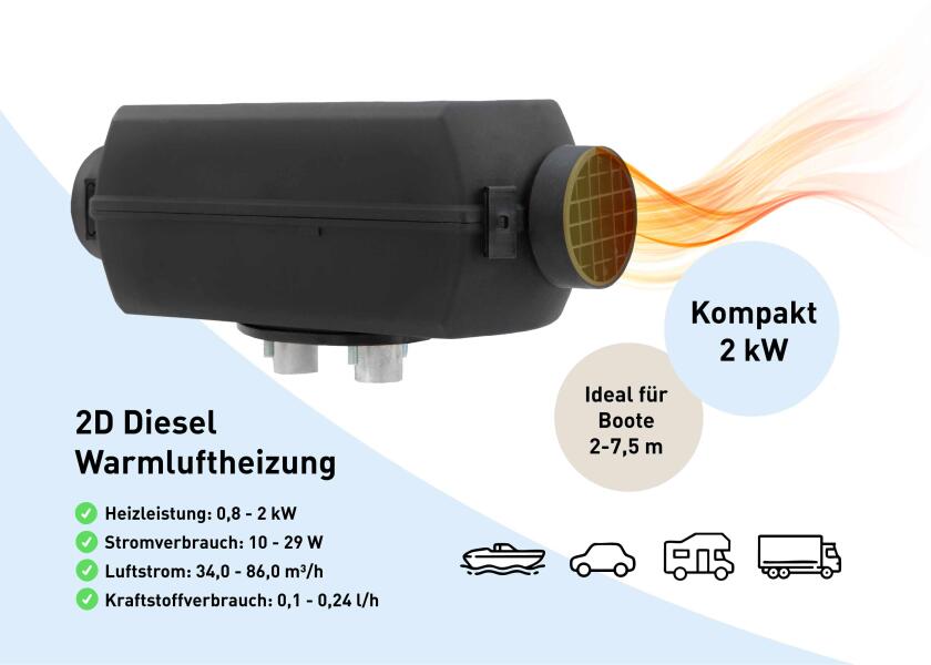 Dieselvarmer 2D 12V 2 kW med brakett for båt 2-7,5 m - Autoterm