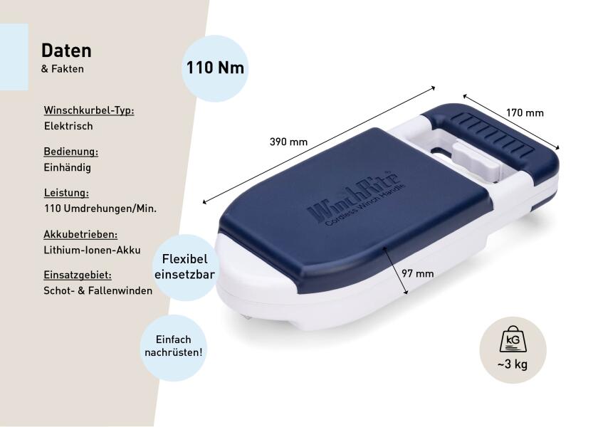 Elektrisk vinsjhåndtak ABT 390 mm plast lithium - WinchRite