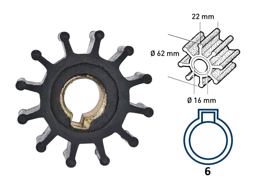 Impeller neopren 12 blader type 6 forfra