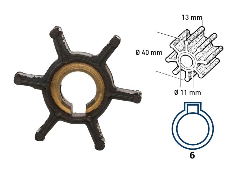 Impeller neopren 6 blader type 6 innvendig diameter 11 mm side