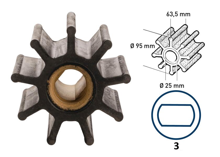Impeller neopren 9 blader type 3 innvendig 25 mm vinklet