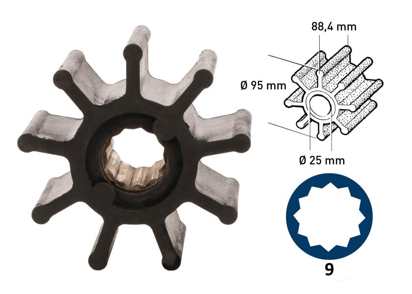 Impeller neopren 9 blader type 9 innvendig 25 mm side