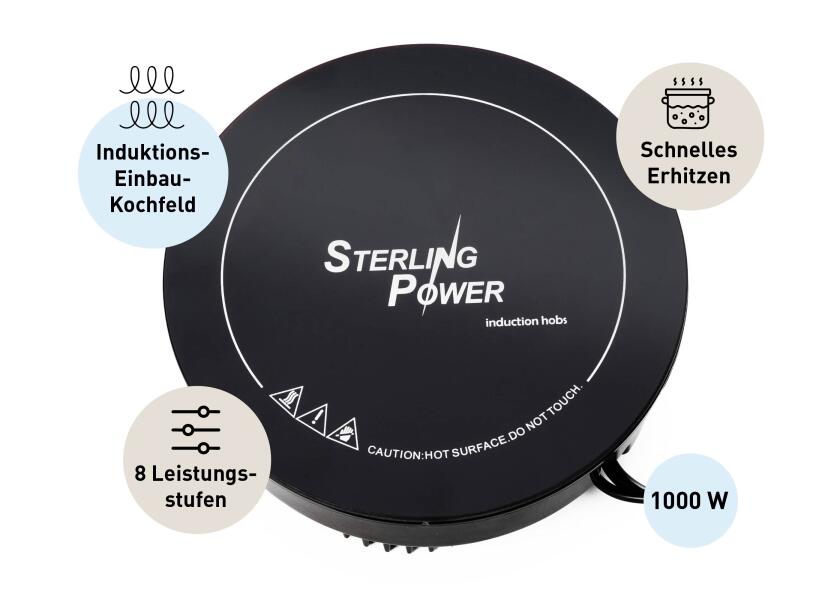 Induksjonskoketopp innfelt 230 V 1000 W med ekstern kontroll STERLING i bruk