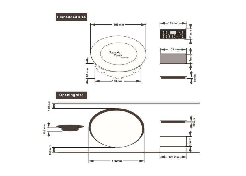 Induksjonskoketopp innfelt 230 V 1000 W med ekstern kontroll STERLING med LED-display