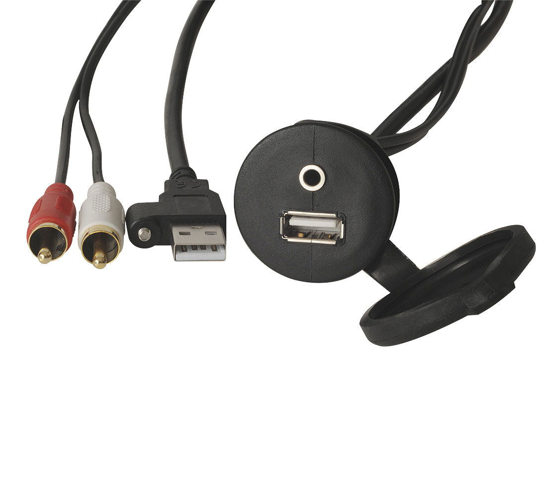 Innbyggingsboks med USB og AUX 3,5 mm tilkobling - Fusion forfra