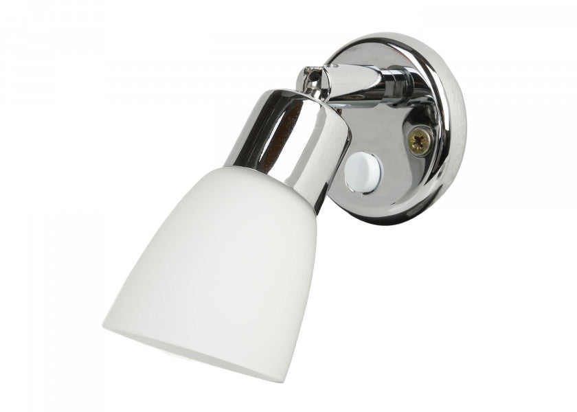 Innvendig lampe forkrommet messing med hvit glasskjerm - forfra