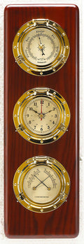 Instrumentpanel 3-delt mahogni barometer klokke termo hygrometer - Compass forside