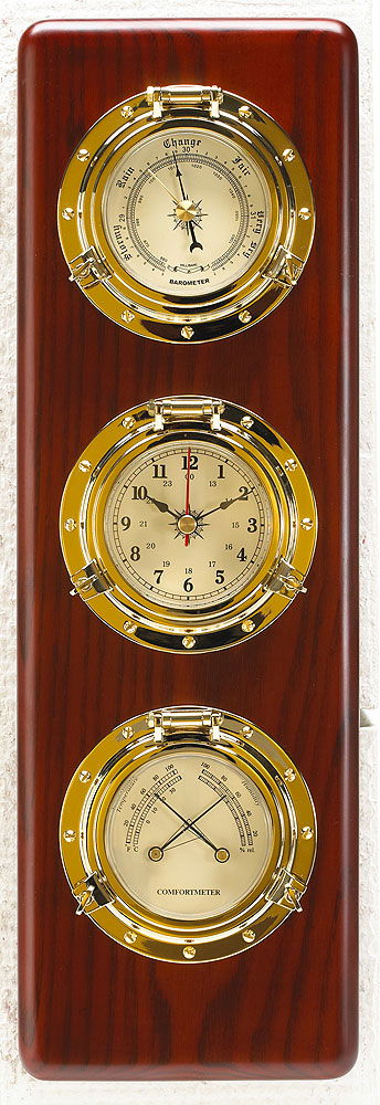 Instrumentpanel 3-delt mahogni barometer klokke termo hygrometer - Compass forside