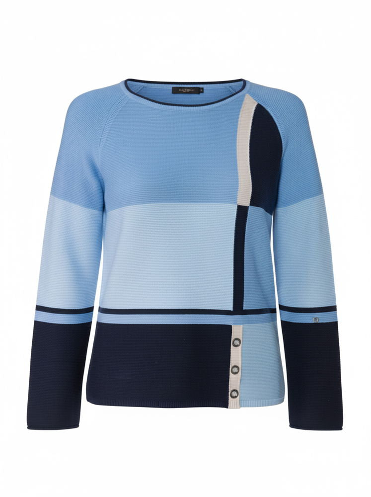 Intarsia-genser dame med raglanermer og rundhals montert