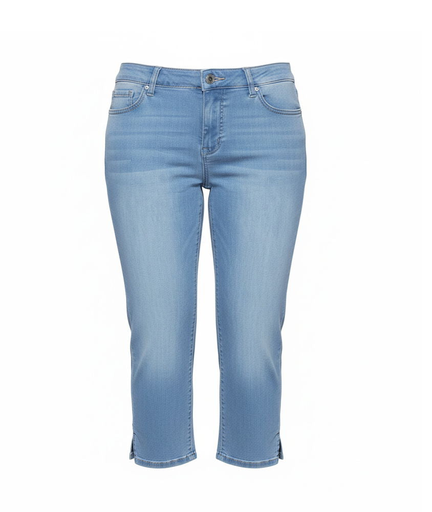 Detaljbilde av jeans capribukse dame stretch-denim fire lommers design