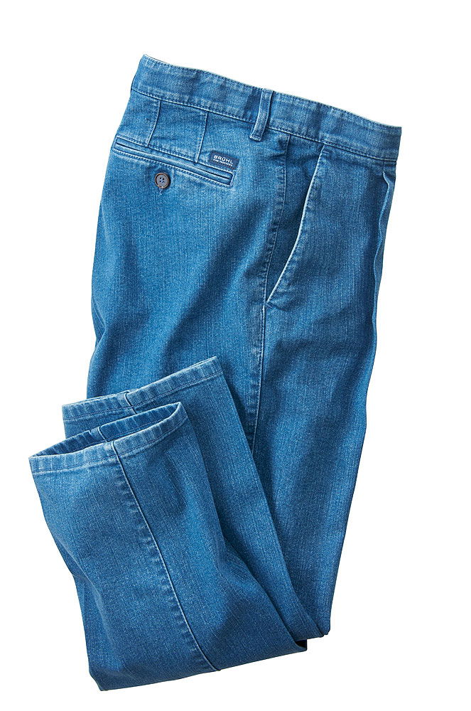 Jeans med leggfold og elastisk linning forfra