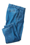 Jeans med leggfold og elastisk linning forfra