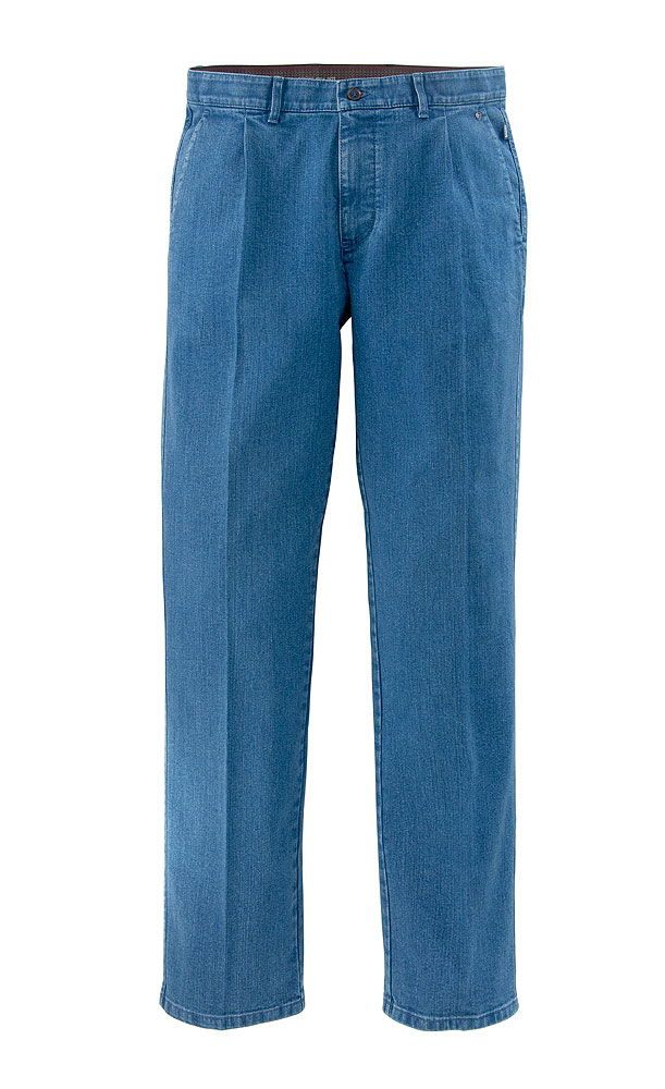 Jeans med leggfold og elastisk linning bakside