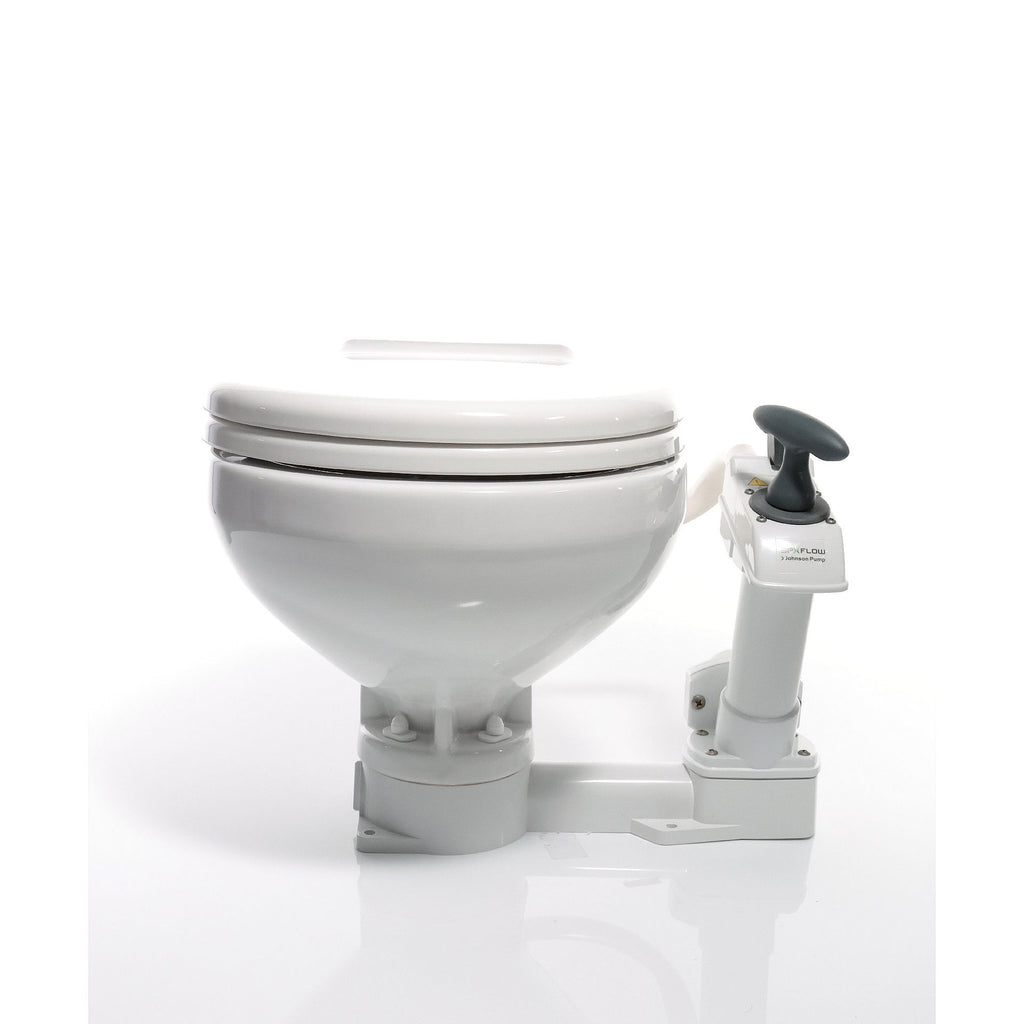 Johnson Pump Aqua T manuelt toalett porselen soft close detalj av pumpe