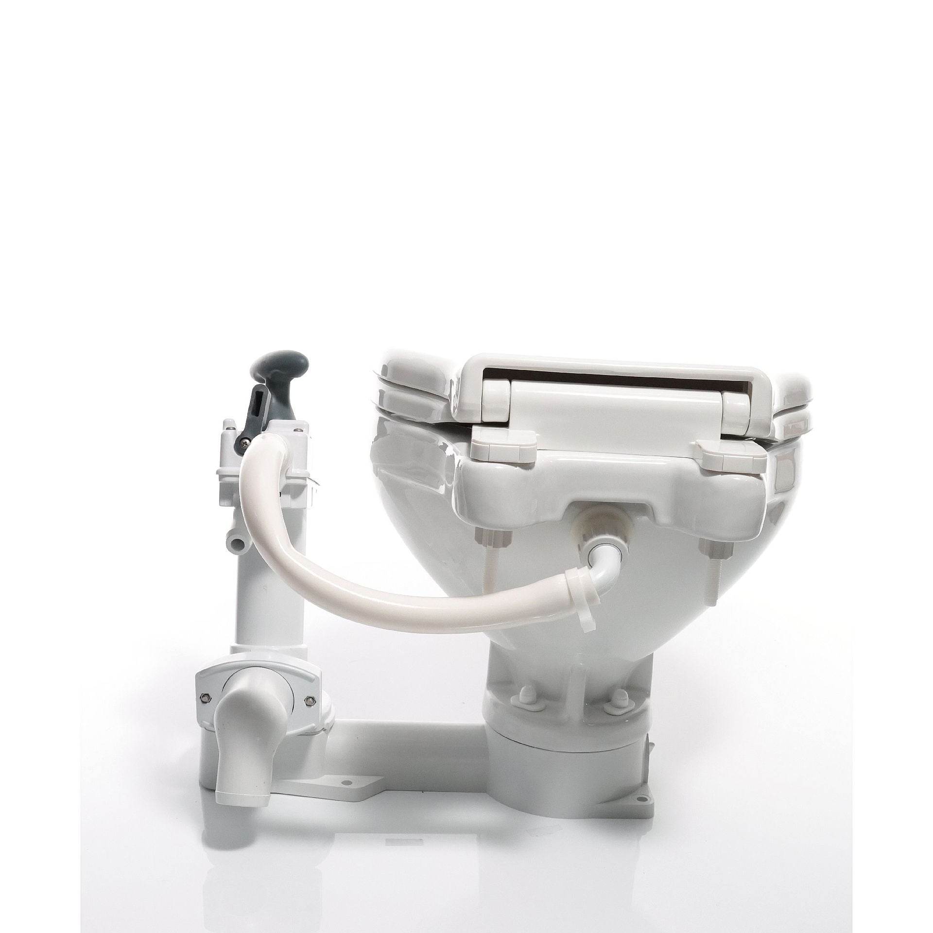 Johnson Pump Aqua T manuelt toalett porselen soft close nærbilde av sete