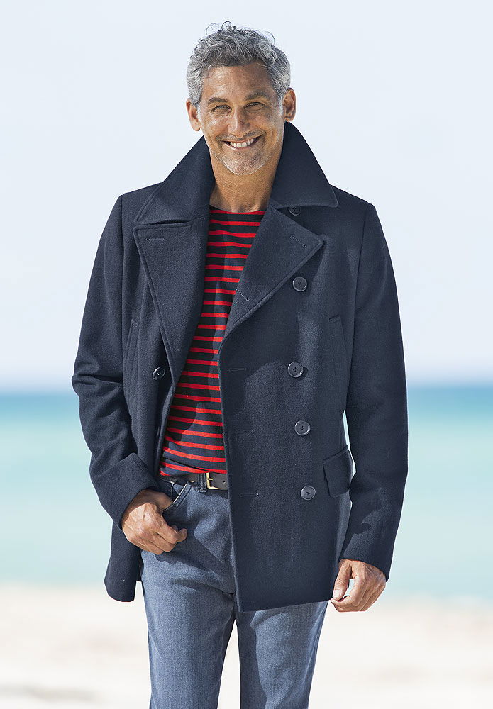 Kabanjakke Pea Coat ullblanding dobbeltkneppet med fôr forfra fra Musto