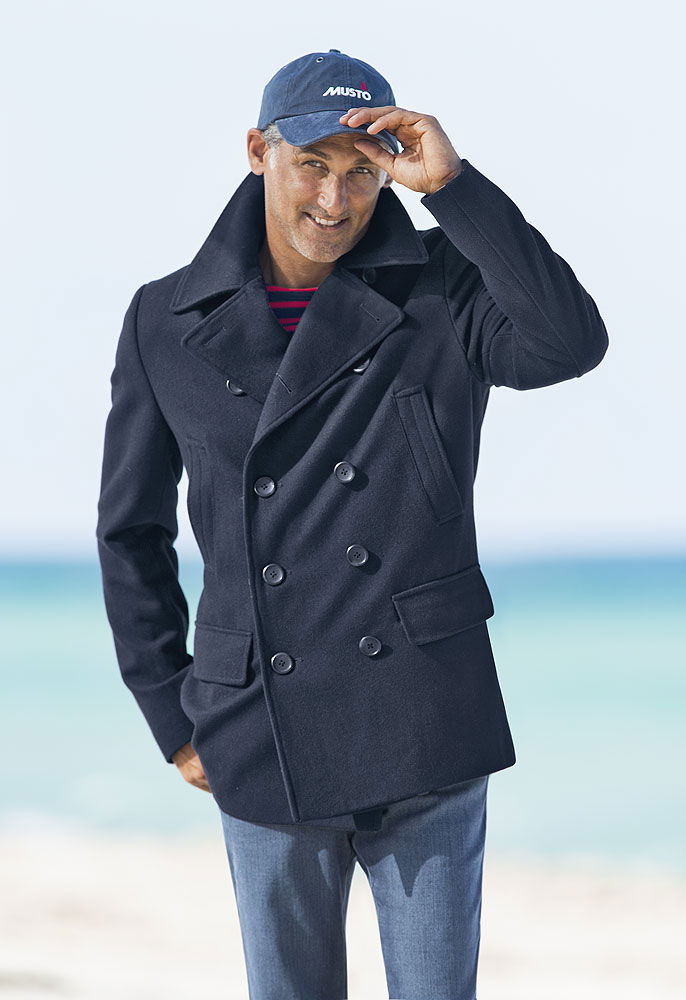 Detalj av Kabanjakke Pea Coat ullblanding dobbeltkneppet med fôr fra Musto