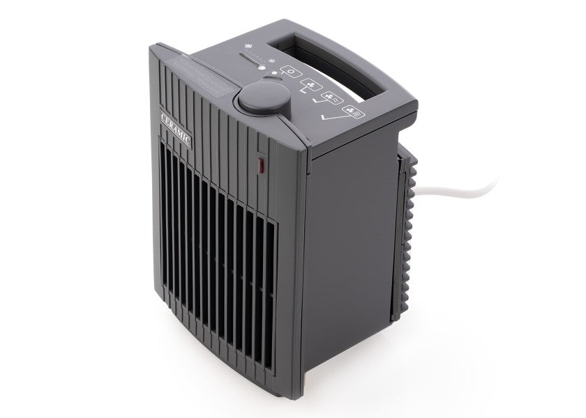 Keramisk vifteovn 230 V 0,8-1,5 kW trinnløs regulering mørkegrå forside